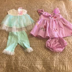 Pink gingham dress and sea foam and lace set 6M